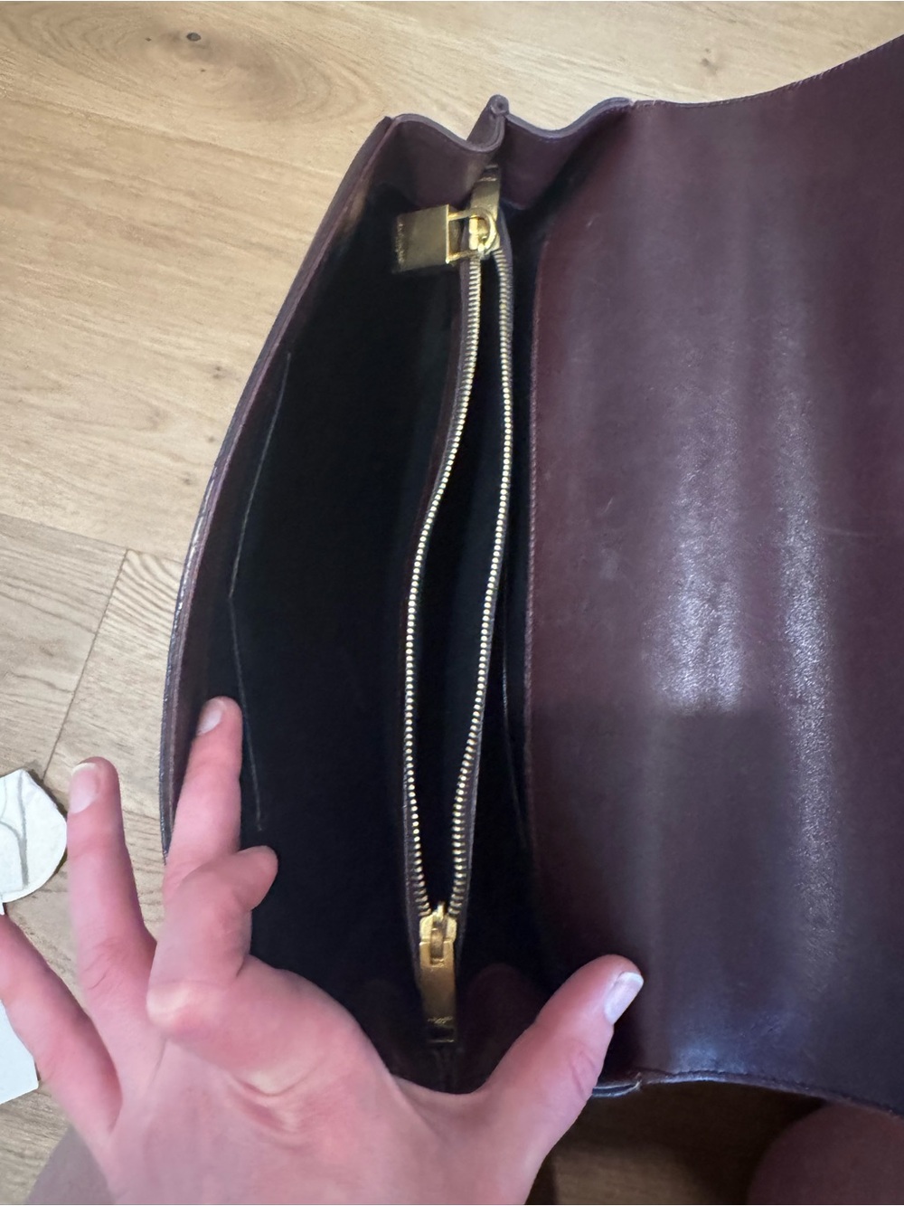 Saint Laurent Deep Burgundy Leather Satchel with Top Handle - Picture 8 of 9
